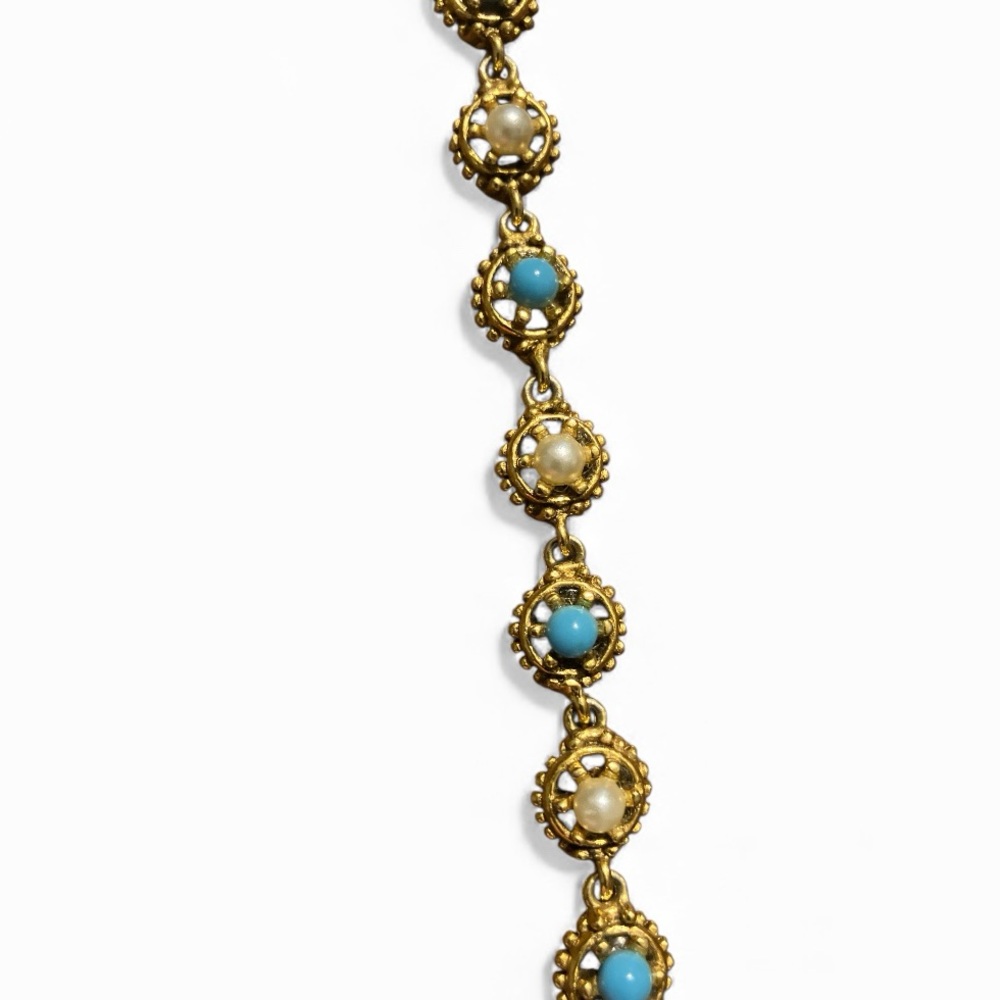 Vintage Goldette Bracelet 7” Blue Stone and Pearl Bracelet - Picture 4 of 8